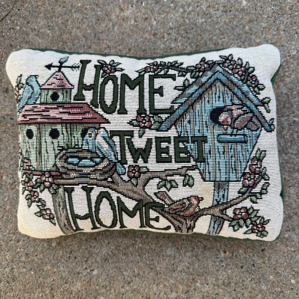 Vintage Home Tweet Home Birdhouse Needlepoint Tapestry Accent Pillow 12"x9"